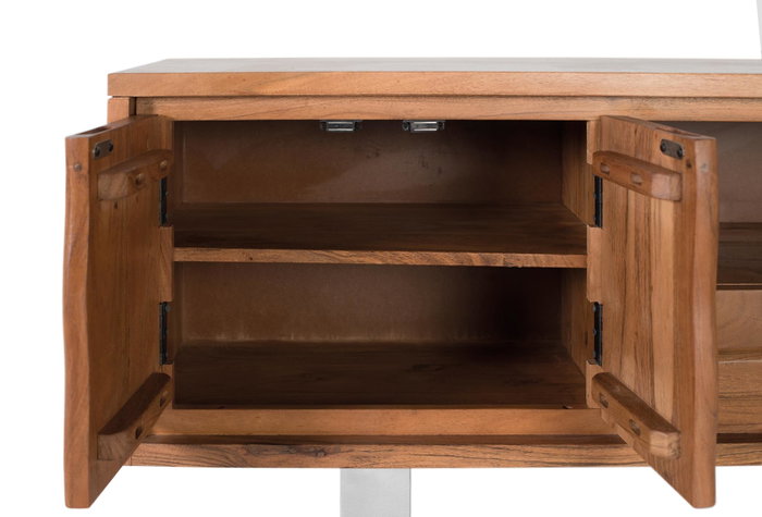 GINER Y COLOMER Mueble TV de madera de acacia natural y metal plateado